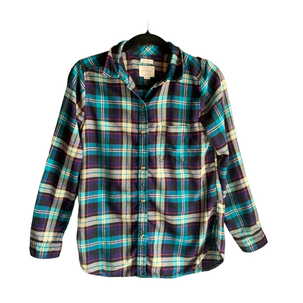 💕(XS) American Eagle Ahh-mazingly Soft Boyfriend Fit Flannel Button Up Shirt